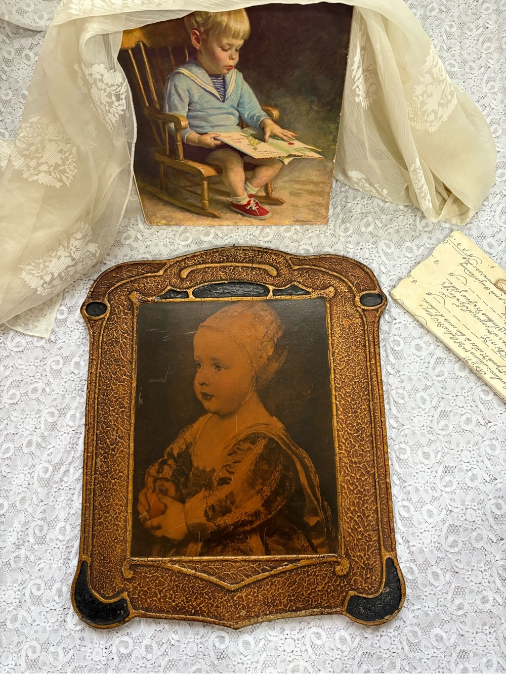 Source Unknown Brown and Black Framed Classic Child Portrait